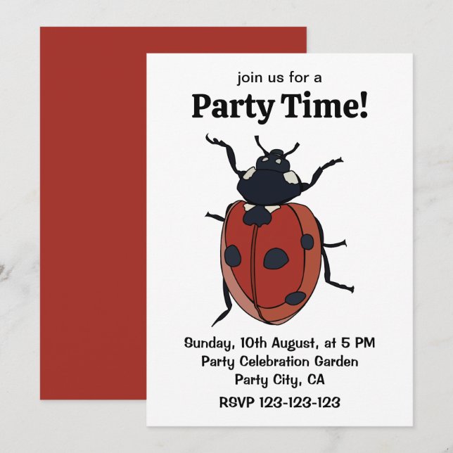 Beetles Insect Ladybug Beetles Invitation (Front/Back)