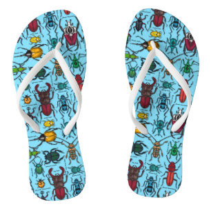 Beetles on blue flip flops