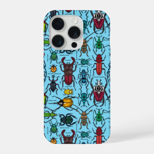 Beetles on blue iPhone case (Back)