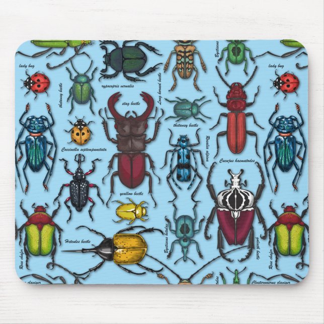 Beetles on blue mouse mat (Front)