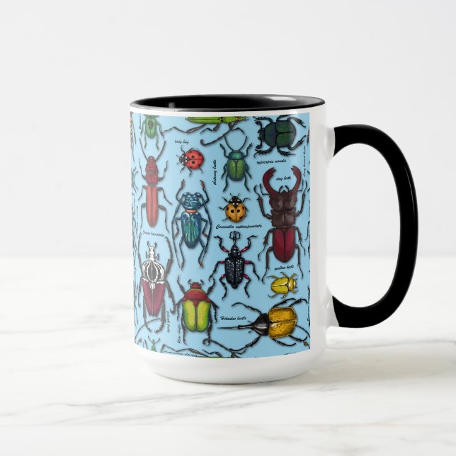 Beetles on blue mug (Right)