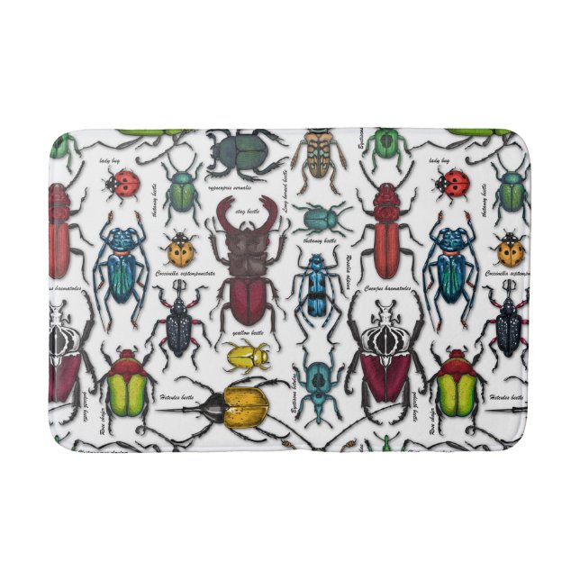Beetles on white bath mat (Front)