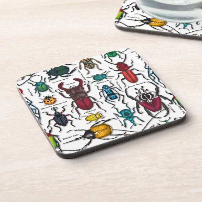 Beetles on white coaster (Left Side)