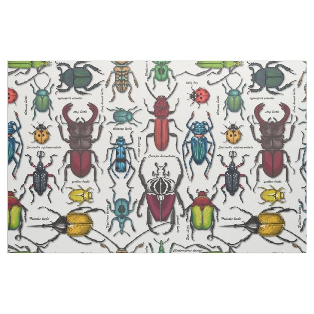 Beetles on white fabric (Fat Quarter)
