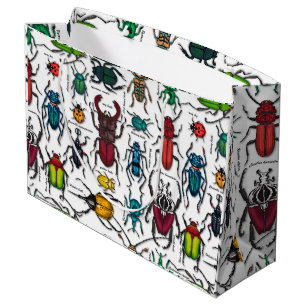 Beetles on white large gift bag