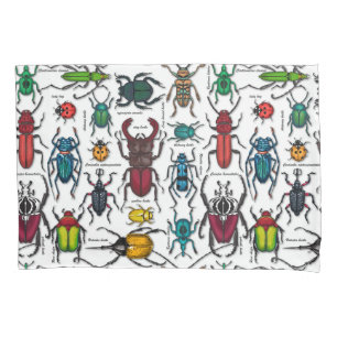 Beetles on white pillowcase