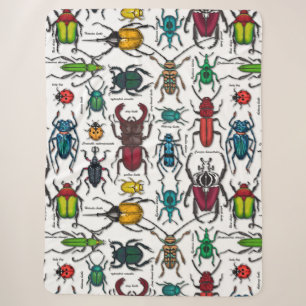 Beetles on white sherpa blanket
