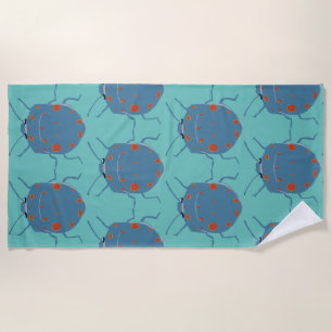Beetles  Pattern, Blue insects  Beach Towel