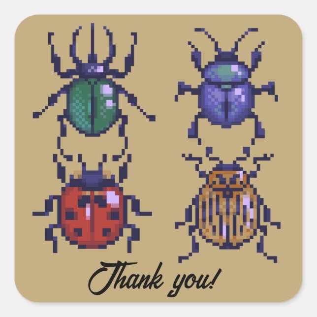 Beetles thank you, pixelart square sticker (Front)