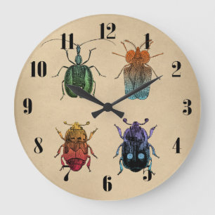 Beetles Vintage Illustration Large Clock