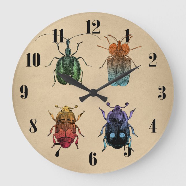 Beetles Vintage Illustration Large Clock (Front)