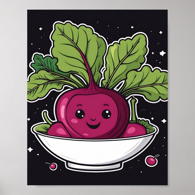 Beetroot  Kawaii Black Poster (Front)