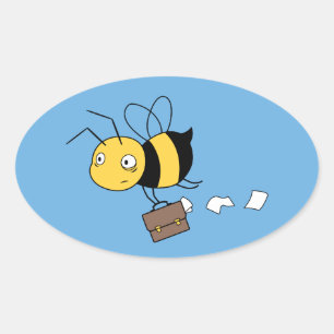 Beezness Bee, Tired Stressed Bee Holding Briefcase Oval Sticker