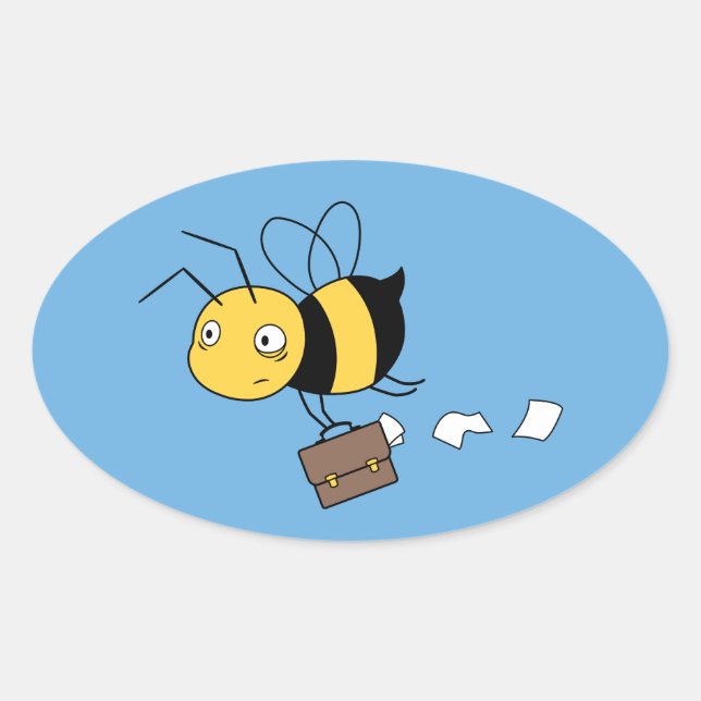 Beezness Bee, Tired Stressed Bee Holding Briefcase Oval Sticker (Front)