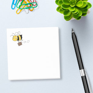 Beezness Bee, Tired Stressed Bee Holding Briefcase Post-it Notes