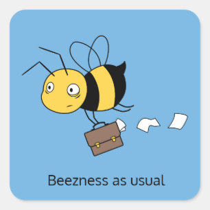 Beezness Bee, Tired Stressed Bee Holding Briefcase Square Sticker