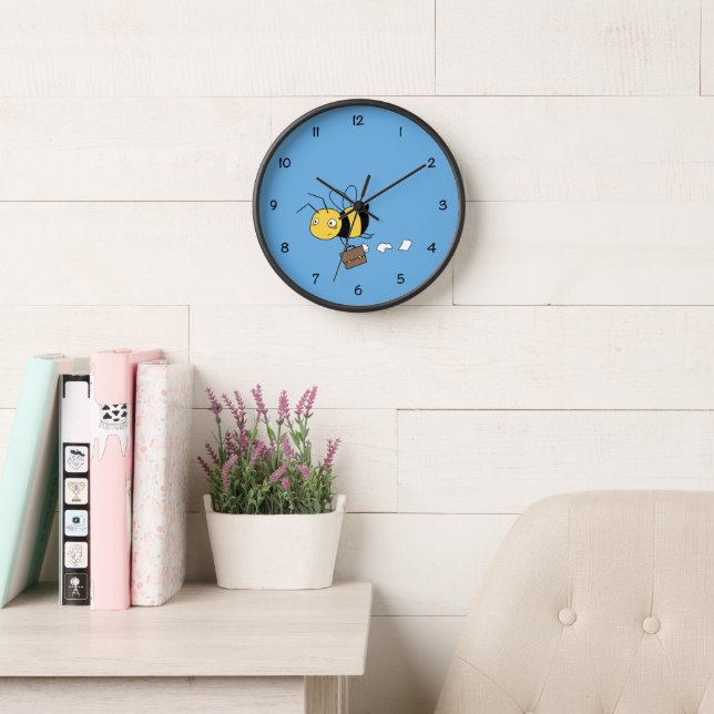 Beezness Bee, Tired Stressed Bee Holding Briefcase Wall Clock (Reading Room)