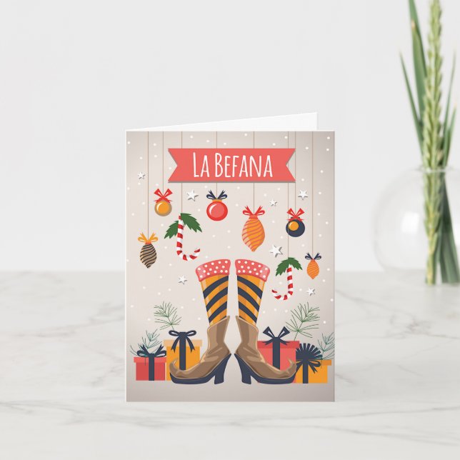 Befana Italian Christmas Witch Shoes Holiday Card (Front)