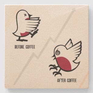 Before & After Coffee Zombie to Frenzy Funny Robin Stone Coaster