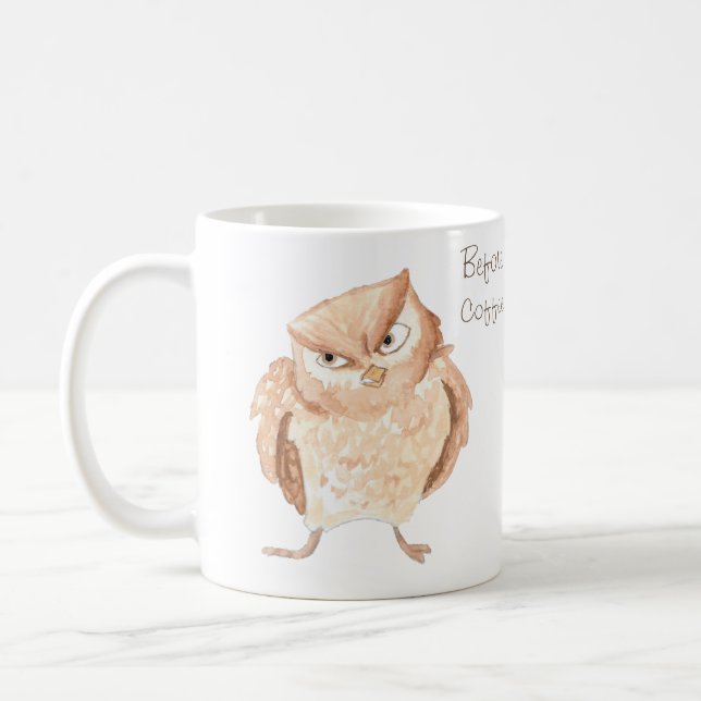 Before and After Coffee Angry Owl Watercolor Coffee Mug (Left)