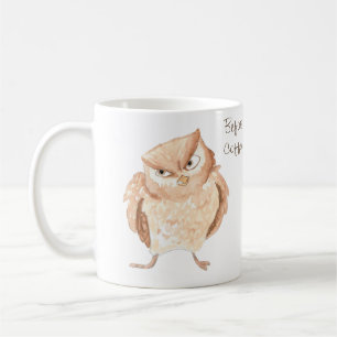 Before and After Coffee Angry Owl Watercolor Mug