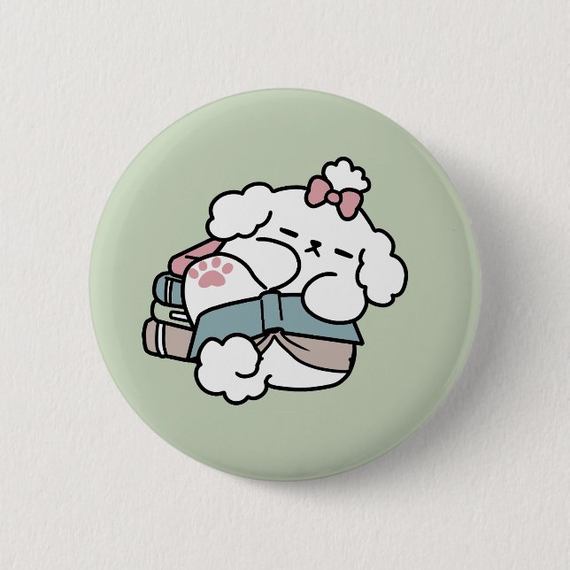 Before Bedtime with My Pup – Book and Dog Lover  6 Cm Round Badge (Front)