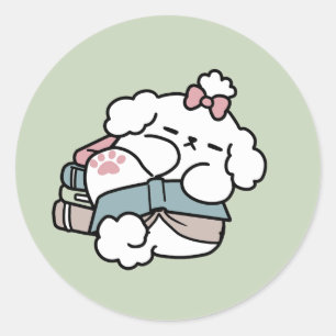 Before Bedtime with My Pup – Book and Dog Lover  Classic Round Sticker