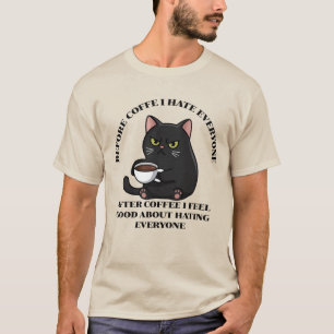 Before Coffee I Hate Everyone Black Cat Funny Men  T-Shirt