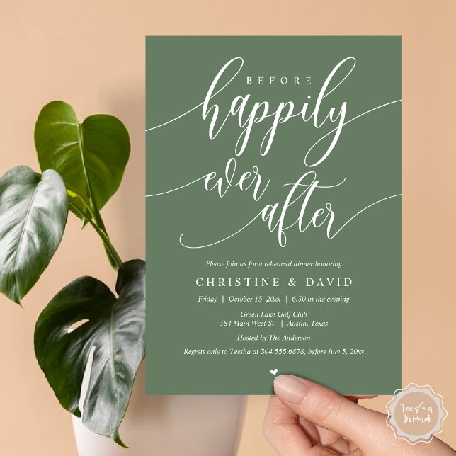 Before Happily Ever After, Rehearsal Dinner Invitation (Before Happily Ever After, Modern Wedding Rehearsal Dinner Invitation Card, PDF, in Sage Green)