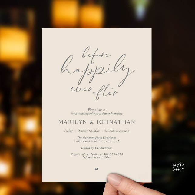 Before Happily Ever After, Romantic Rehearsal Invitation (Before Happily Ever After, Modern Romantic Rehearsal Dinner Invitation Card in Dark Grey Cream)