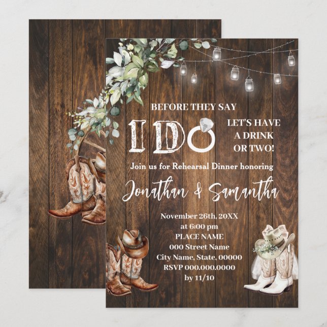 Before I do Couples Shower Western Wedding Invitation (Front/Back)