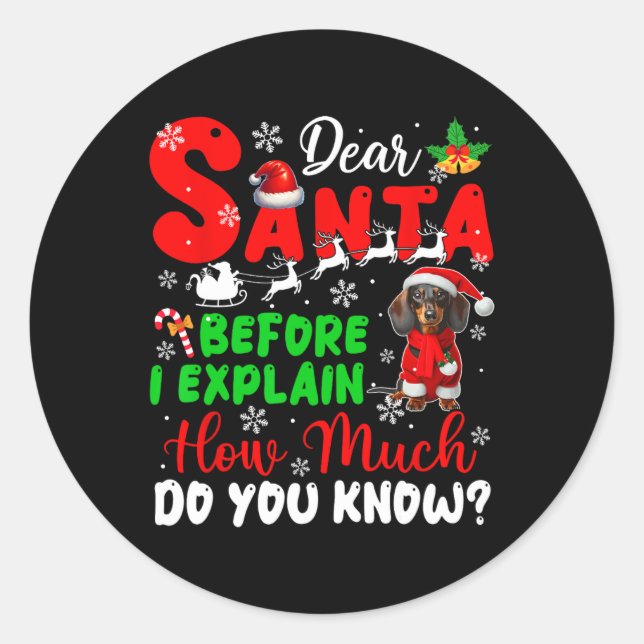 Before I Explain How Much You Know Xmas Dachshund  Classic Round Sticker (Front)