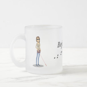 Before IEP Coffee Bug with printed Braille Frosted Glass Coffee Mug
