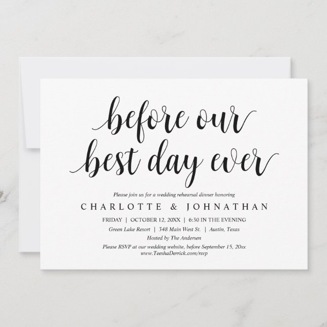 Before Our Best Day Ever, Wedding Rehearsal Dinner Invitation (Front)
