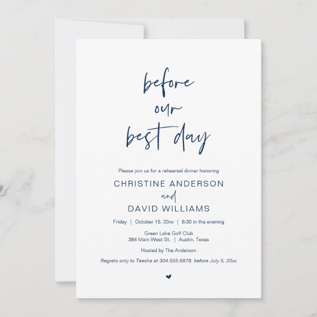 Before Our Best Day, Wedding Rehearsal Dinner Invi Invitation (Front)