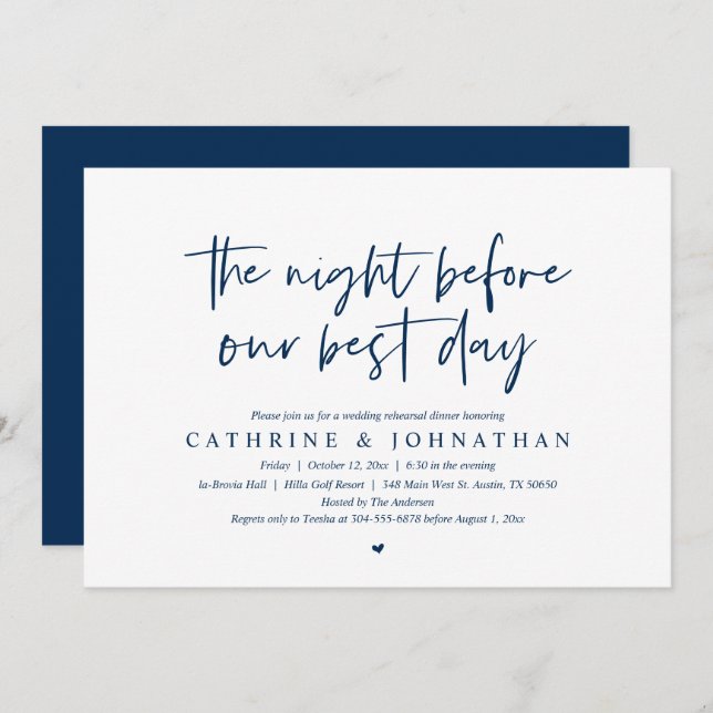 Before our best day, Wedding Rehearsal Dinner Invi Invitation (Front/Back)