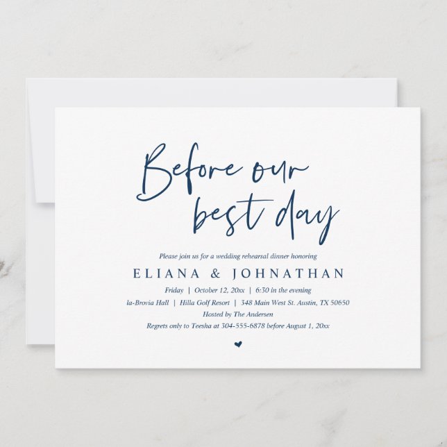 Before Our Best Day, Wedding Rehearsal Dinner Invi Invitation (Front)