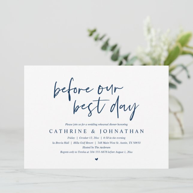 Before Our Best Day, Wedding Rehearsal Dinner Invi Invitation (Standing Front)
