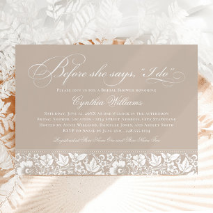 Before She Says I Do Vintage Beige Bridal Shower Invitation