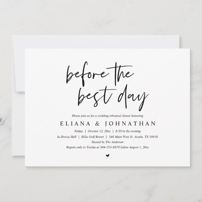 Before the best day, Wedding Rehearsal Dinner Invitation (Front)
