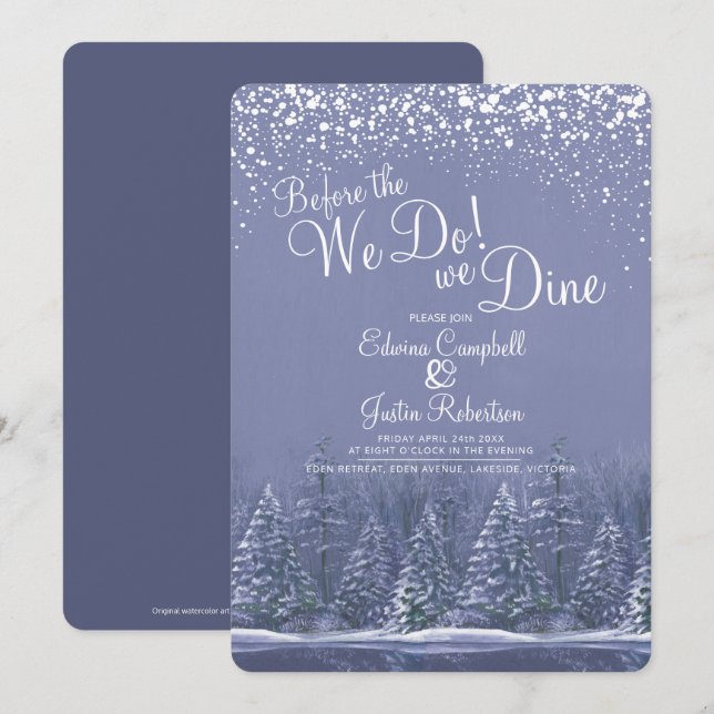 Before the we do winter wedding trees lake blue invitation (Front/Back)