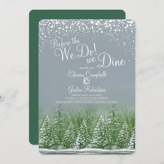 Before the we do winter wedding trees lake green invitation (Front/Back)