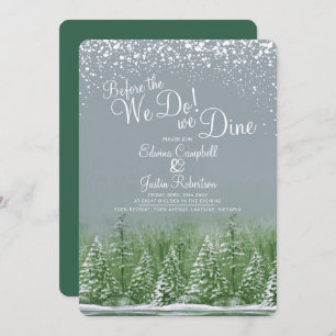 Before the we do winter wedding trees lake green invitation