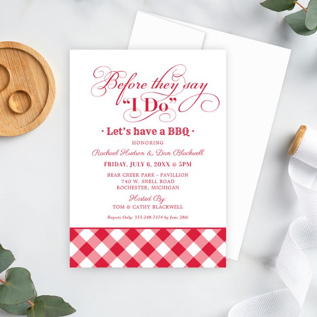 Before They Say I Do BBQ Red Gingham Invitation (Creator Uploaded)