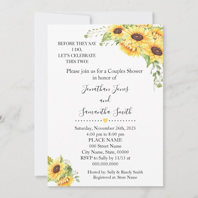 Before they say I do couples shower sunflowers Invitation (Front)