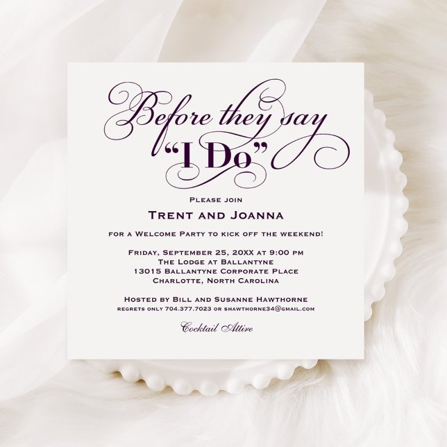 Before They Say I Do Plum Welcome Party Invitation (Creator Uploaded)