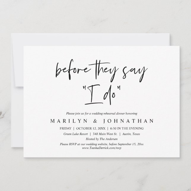 Before They Say "I Do", Wedding Rehearsal Dinner Invitation (Front)
