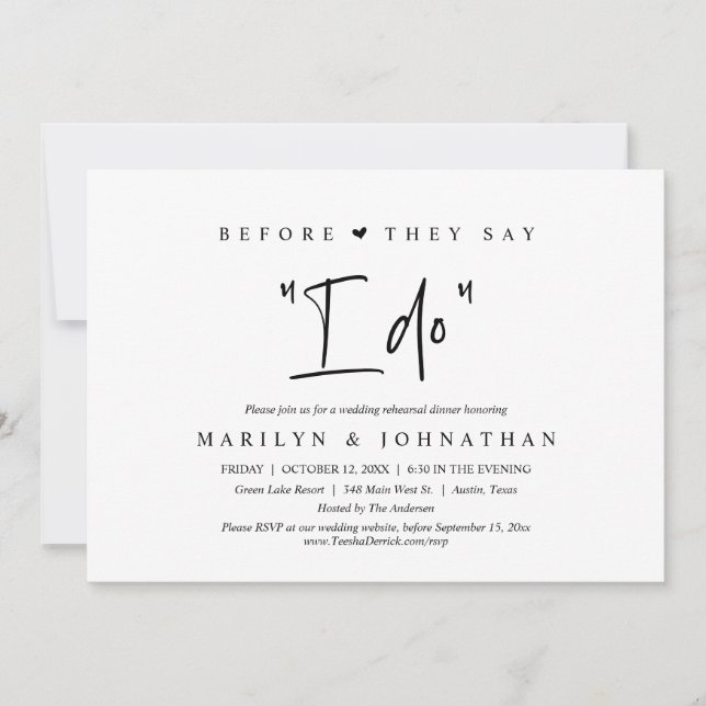 Before They Say "I Do", Wedding Rehearsal Dinner Invitation (Front)