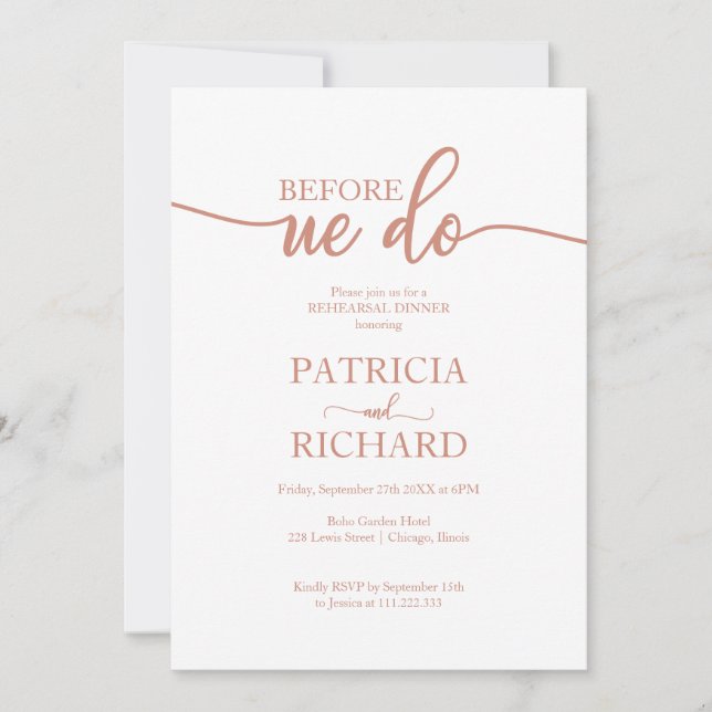 Before We Do Elegant Rose Gold Rehearsal Dinner Invitation (Front)
