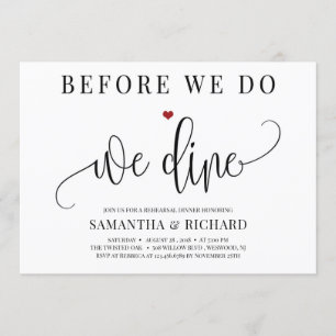 Before we do we dine calligraphy rehearsal dinner invitation